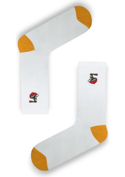 Beyaz Ramen Nakışlı Tenis Çorabı