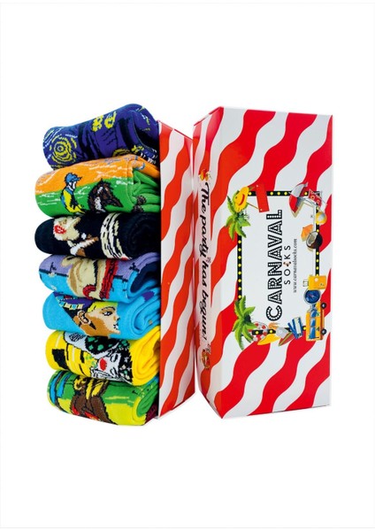 7'li Art Socks-3 Desenli Renkli Soket Çorap Kutusu