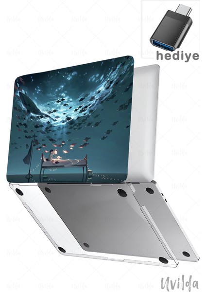 MacBook Air 15 A3114 A2941 Uyumlu Nefes-3 4K Msoft Kapak Gece Balık Rüya