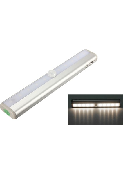 Dolap Gece Lambası, 10 LED Pir Sensörlü Işık Şeridi Lamba Aydınlatma Pr Merdiven Çekmece Dolap Gardırop, Beyaz (Yurt Dışından)