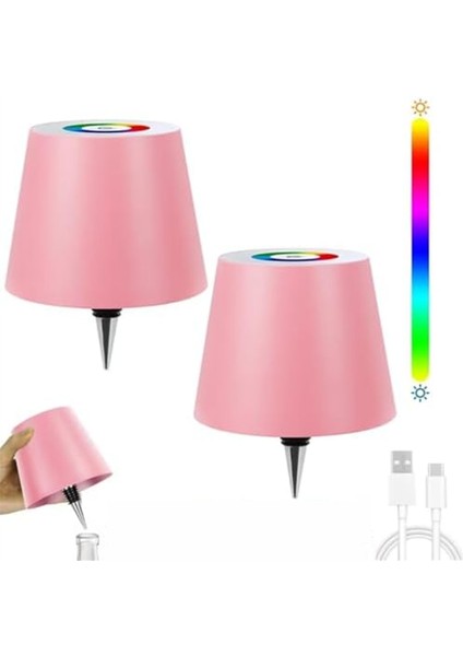 Gece Lambası, 2 Adet Kablosuz Şişe Lambası Rgb Modları ve 3 Kademesiz Karartma Abajuru Partilerlar Restoranlar İçinPembe, Pembe (Yurt Dışından)