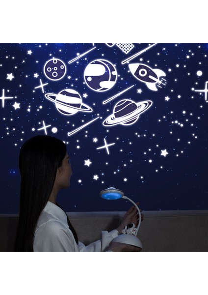Gece Lambası, 4'ü 1 Arada Astronot Projeksiyon Masa Lambası LED Gece Lambası Öğrenci Öğrenme Göz Koruma Kalemlik Açık Pembe, Pembe (Yurt Dışından)