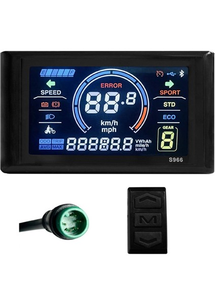 Bisikletler LCD Ekran, Elektrikli Bisiklet Ekranı 24V-72V Su Geçirmez LCD S966 Kontrol Paneli Gösterge Paneli, Su Geçirmez Konnektör, Siyah (Yurt Dışından)