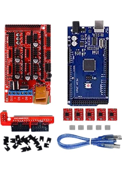 Yazıcı Kontrol Kartı Kiti, 3D Yazıcı Kontrol Kartı Kiti 2560 R3 Geliştirilmiş + Ramps 1.4 4988 Sürücü (Kırmızı) Isı Emici Ile, (Yurt Dışından)