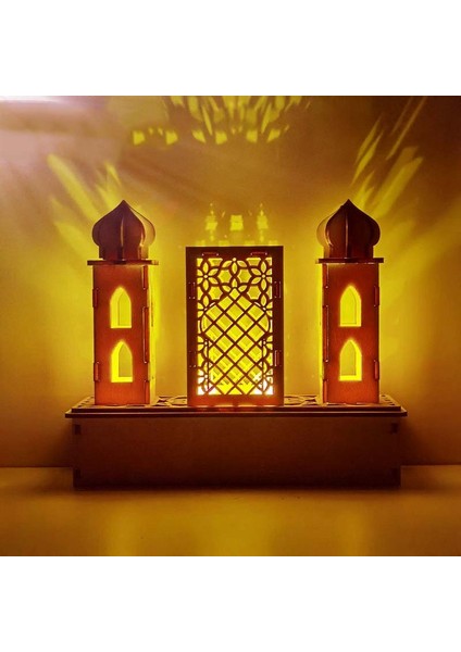 Eid Müslüman Saray Dekorasyonu, Kendin Yap Ahşap Müslüman Sarayları Lambası LED Gece Lambası Eid Ramazan si Ev Masaüstü Dekorasyonu Için-B, Ahşap Rengi (Yurt Dışından)