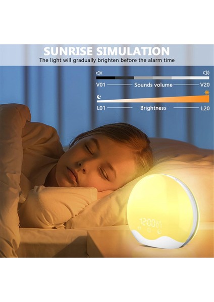 Gece Lambası, Dokunmatik Kontrollü Gündoğumu Çalar Saat Uyanma Lambası, Yatak Odası İçinÇift Taraflı, Çift ve Erteleme, Beyaz (Yurt Dışından)