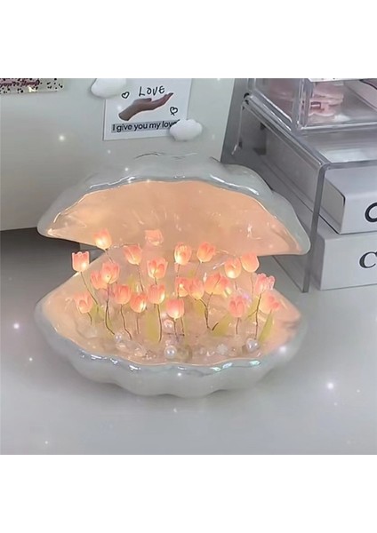 Gece Lambası, Kendin Yap Kabuk Lale Gece Lambası El Yapımı Kız Oturma Odası Masaüstü Romantik Ortam Lambası-Pembe, Pembe (Yurt Dışından)