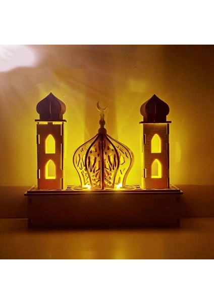 Eid Müslüman Saray Dekorasyonu, Kendin Yap Ahşap Müslüman Sarayları Lambası LED Gece Lambası Eid Ramazan si Ev Masaüstü Dekorasyonu Için-B, Ahşap Rengi (Yurt Dışından)