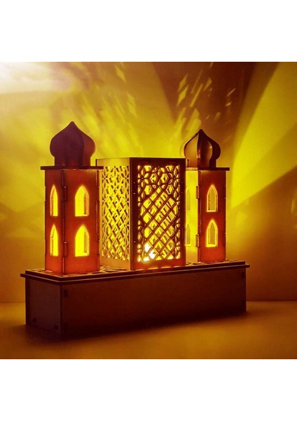 Eid Müslüman Saray Dekorasyonu, Kendin Yap Ahşap Müslüman Sarayları Lambası LED Gece Lambası Eid Ramazan si Ev Masaüstü Dekorasyonu Için- A, Ahşap Rengi (Yurt Dışından)