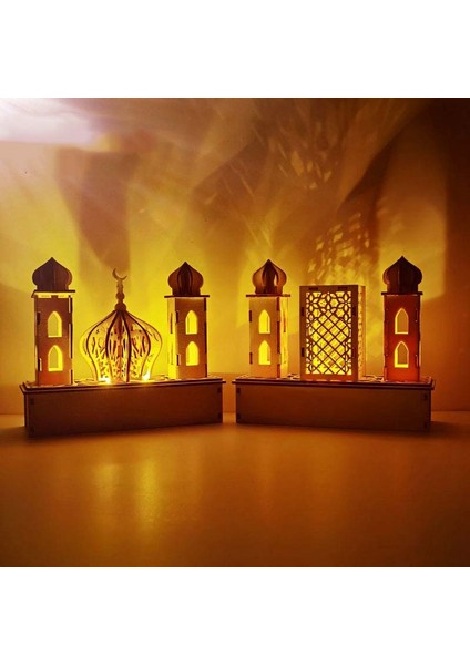 Eid Müslüman Saray Dekorasyonu, Kendin Yap Ahşap Müslüman Sarayları Lambası LED Gece Lambası Eid Ramazan si Ev Masaüstü Dekorasyonu Için- A, Ahşap Rengi (Yurt Dışından)