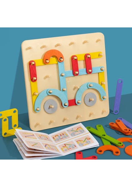 Çocuklar Ahşap Geoboard Oyuncakları Tırnak Tahtası Geometrik Sütun Seti Inşaat Bulmacası Geometrik Mandal Tahtası Montessori Duyusal Oyuncak (Yurt Dışından)