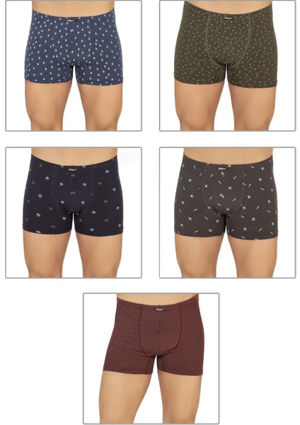 Erkek 5'li Paket Pamuklu Likralı Modal Desenli Boxer | 11113