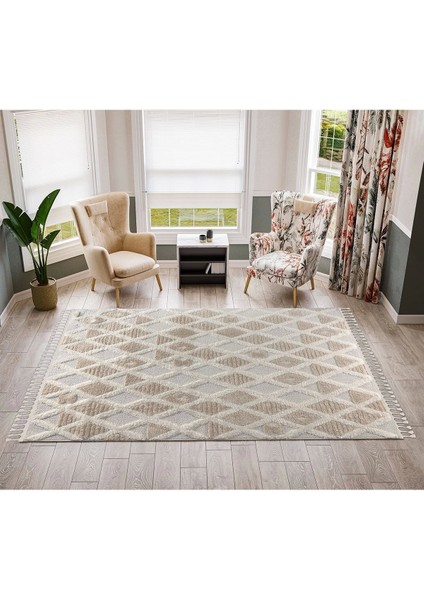 Bukle Dokuma Yumuşak Halı Salon Oturma Odası Mutfak Yatak Odası Yolluk Kilim Krem Bej