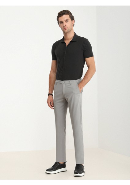 Gri Dokuma Slim Fit Casual Pantolon