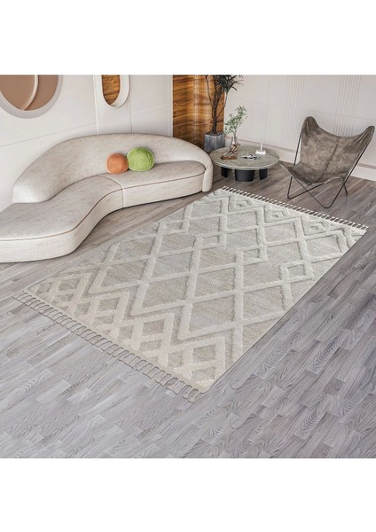 Bukle Dokuma Yumuşak Halı Salon Oturma Odası Mutfak Yatak Odası Antre Yolluk Kilim Krem Bej
