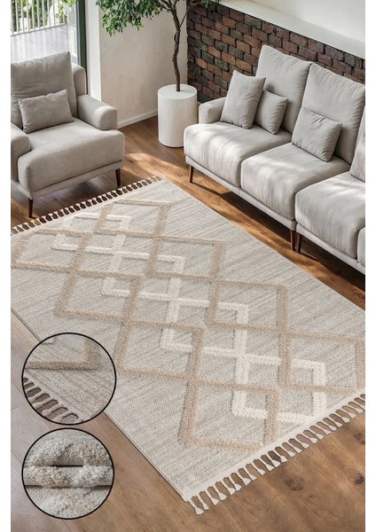 Bukle Dokuma Yumuşak Halı Salon Oturma Odası Mutfak Yatak Odası Yolluk Kilim Krem Bej