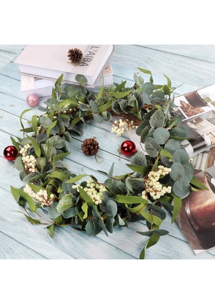 Yapay Okaliptüs Çelenk Büyük Yeşil Yapraklar Rustik Çiftlik Evi Festival Kutlaması Için Dekoratif Çelenk (Yurt Dışından) modelleri