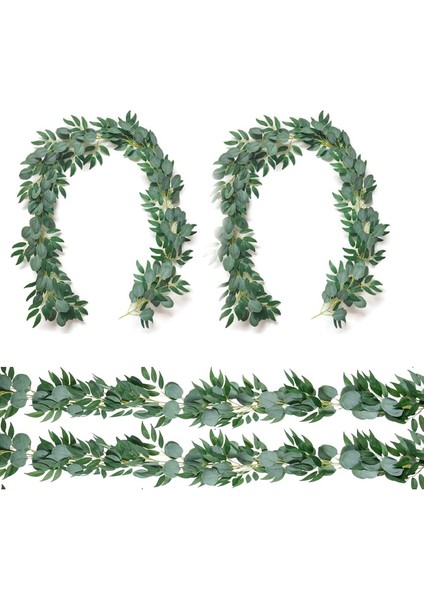 4'lü Paket 6,5 Ayak Yapay Okaliptüs Söğüt Çelenkli Sahte Asma Bitkisi Yapraklı Sahte Gümüş Dolar Yeşilliği (Yurt Dışından)