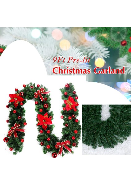 9 Feet Garland Noel Süslemeleri Ön Kapı Için Meyveler ve Çam Kozalakları ile Yapay Çelenk Yeşil + Kırmızı (Yurt Dışından) modelleri