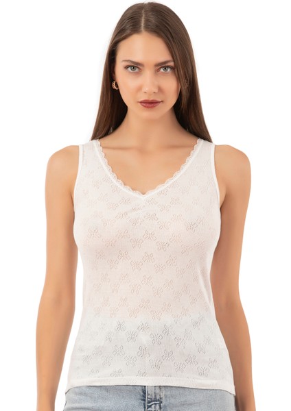 20584 Kadın Ribana Pamuklu Dantelli Transferli Kalın Askılı Atlet