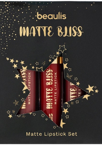 Matte Bliss 3'lü Mat Ruj Seti Kırmızı, Nude ve Pembe Tonları Matte Set Likit Mat Ruj