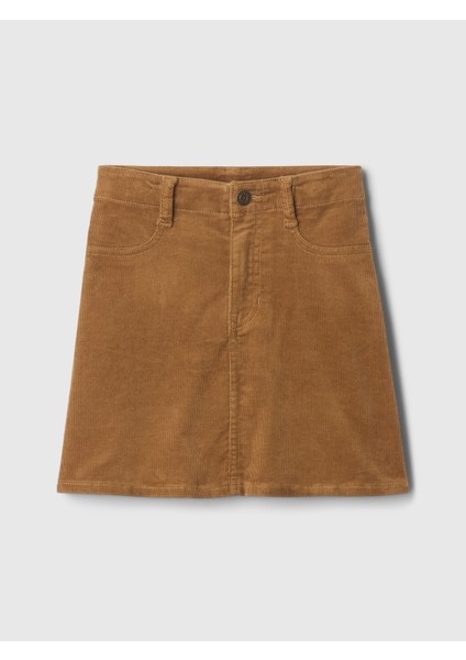Kız Çocuk Kahverengi Kadife Mini Etek