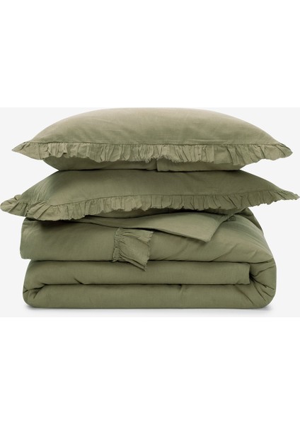 Frill Keten Çift Kişilik Nevresim Haki 200 x 220