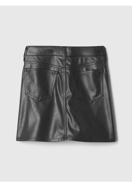 Kız Çocuk Siyah Suni Vegan Deri Mini Etek modelleri