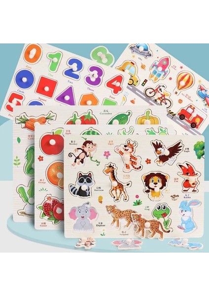 Montessori Ahşap Bulmacalar Bebek Eğitici Oyuncaklar El Tutma Tahtaları Tangram Karikatür Hayvanlar Meyveler 3D Bulmacalar 2-3 Yaş Bebekler Için (Yurt Dışından)