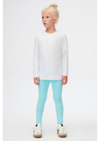 Beyaz Basic Unisex Çocuk Kışlık Sıfır Yaka Uzun Kollu Tişört