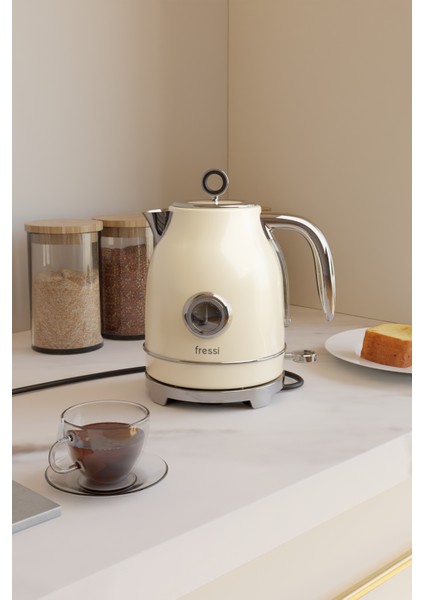 FR-KT05 Vintheat 1,7l Isı Göstergeli Retro Krem Kettle Kablosuz Su Isıtıcısı