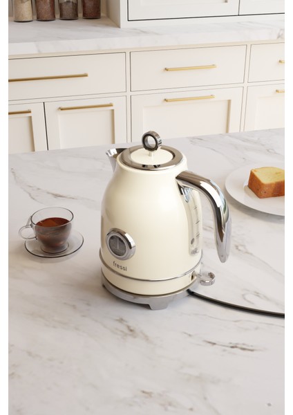 FR-KT05 Vintheat 1,7l Isı Göstergeli Retro Krem Kettle Kablosuz Su Isıtıcısı fiyatları