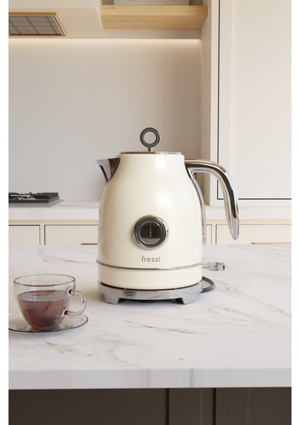 FR-KT05 Vintheat 1,7l Isı Göstergeli Retro Krem Kettle Kablosuz Su Isıtıcısı modelleri