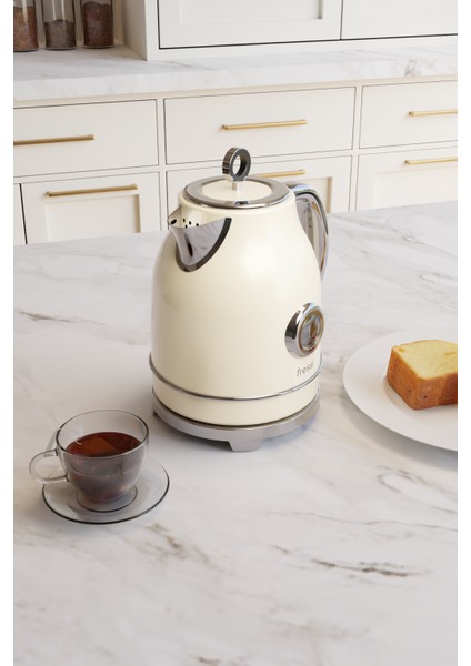 FR-KT05 Vintheat 1,7l Isı Göstergeli Retro Krem Kettle Kablosuz Su Isıtıcısı fırsatları