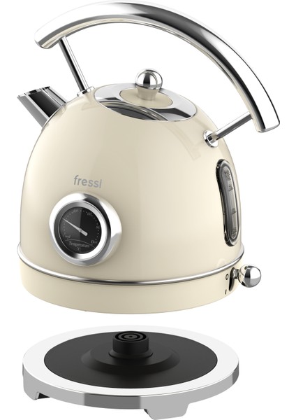 FR-KT06 Magnoli 1,8l Isı Göstergeli Retro Krem Kettle Kablosuz Su Isıtıcısı