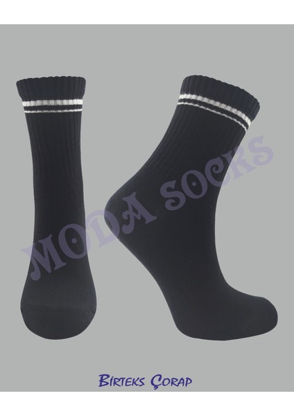 3'lü Spor Antrenman Çizgili Kolej Çorap kadın siyah modelleri