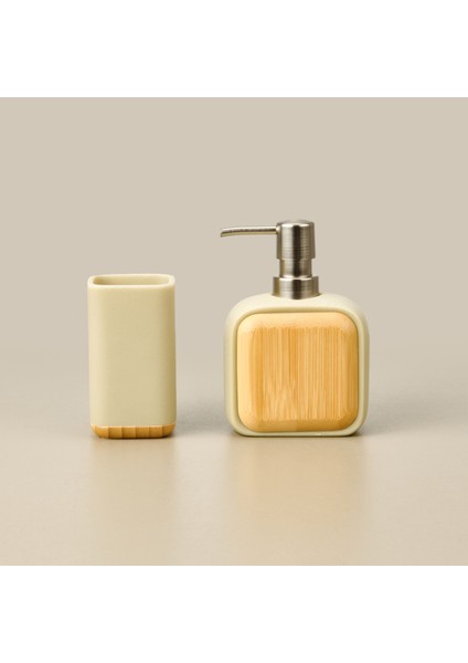 Bath Sau 2'li Banyo Sıvı Sabunluk Seti - Bej / Gri