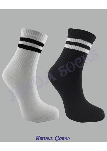 2'li Spor Antrenman Kolej Çorap Çizgili kadın siyah-beyaz