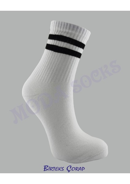 2'li Spor Antrenman Kolej Çorap Çizgili kadın siyah-beyaz modelleri
