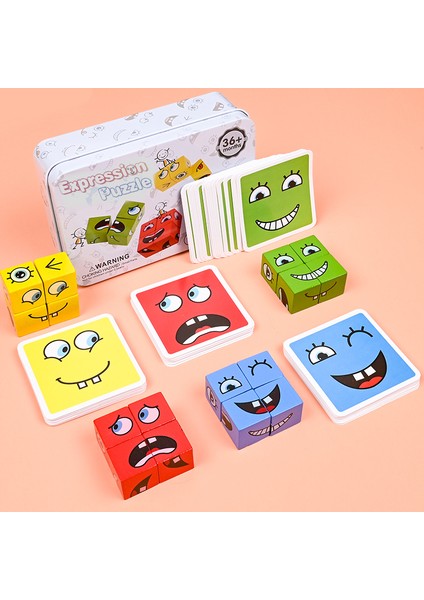 Küp Yüz Değişimi Yapı Taşları Tahta Oyunu Ahşap Bulmaca Montessori Ifade Ahşap Bloklar Çocuklar Için Blocos Çocuk Oyuncakları Hediye (Yurt Dışından)