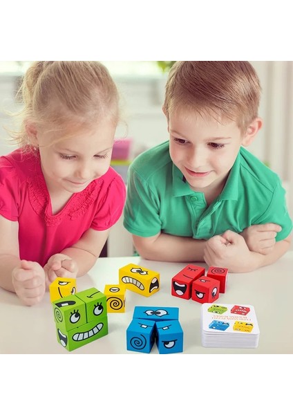 Küp Yüz Değişimi Yapı Taşları Tahta Oyunu Ahşap Bulmaca Montessori Ifade Ahşap Bloklar Çocuklar Için Blocos Çocuk Oyuncakları Hediye (Yurt Dışından)