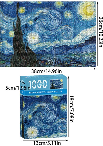 Puzzle-Yıldızlı Gece Vincent Van Gogh Yapboz Bulmacaları 1000 Parçalı Yetişkinler ve Çocuklar Için Yapbozlar, Yıldızlı Gece KARE-1000 Parça (Yurt Dışından) modelleri
