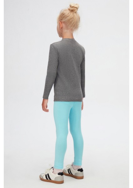Buz Gri Basic Unisex Çocuk Kışlık Sıfır Yaka Uzun Kollu Tişört fırsatları