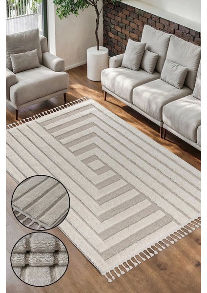 Bukle Dokuma Yumuşak Halı Salon Oturma Odası Mutfak Yatak Odası Yolluk Kilim Krem Bej