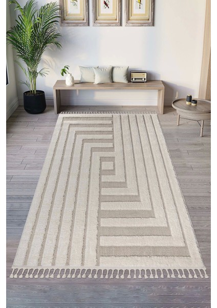 Bukle Dokuma Yumuşak Halı Salon Oturma Odası Mutfak Yatak Odası Yolluk Kilim Krem Bej