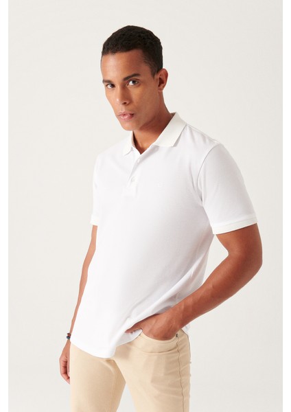 Erkek Beyaz 3 Düğmeli %100 Mısır Pamuğu Polo Yaka T-shirt B001027
