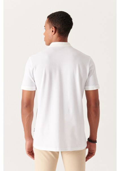 Erkek Beyaz 3 Düğmeli %100 Mısır Pamuğu Polo Yaka T-shirt B001027