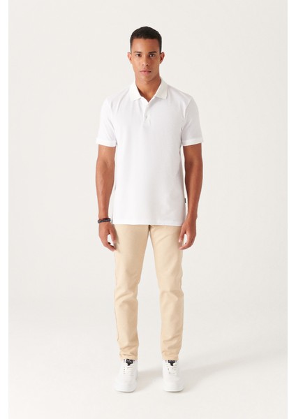 Erkek Beyaz 3 Düğmeli %100 Mısır Pamuğu Polo Yaka T-shirt B001027