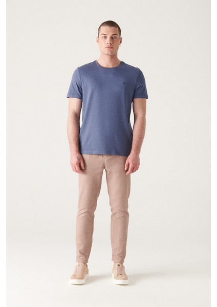 Erkek Indigo Soft Touch Bisiklet Yaka Düz Modal T-shirt B001171