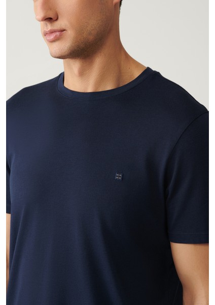 Erkek Lacivert Soft Touch Bisiklet Yaka Düz Modal T-Shirt B001171